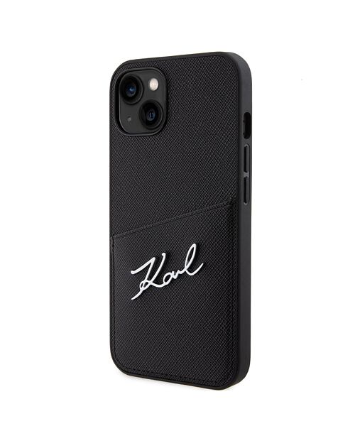 Karl Lagerfeld Saffiano Card Slot Metal Signature Zadní Kryt pro iPhone 14 Black