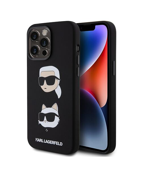 Karl Lagerfeld Liquid Silicone Karl and Choupette Heads Zadní Kryt pro iPhone 15 Pro Max Black