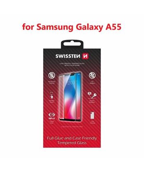 SKLO SWISSTEN FULL GLUE, COLOR FRAME, CASE FRIENDLY PRO SAMSUNG GALAXY A55 ČERNÉ