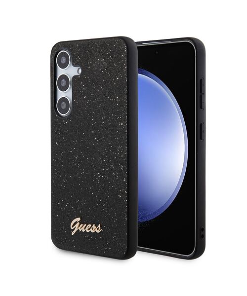 Guess PC/TPU Glitter Flakes Metal Logo Zadní Kryt pro Samsung Galaxy S24 Black