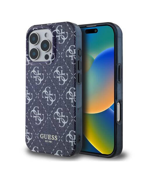 Guess IML Denim Effect MagSafe Zadní Kryt pro iPhone 16 Pro Max Dark Blue