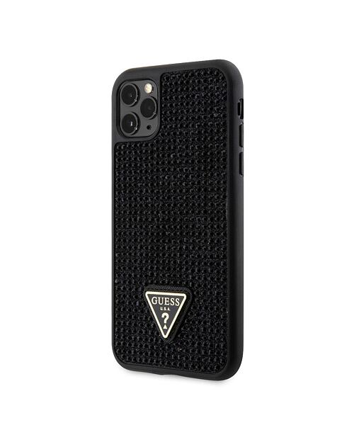 Guess Rhinestones Triangle Metal Logo Kryt pro iPhone 11 Pro Black