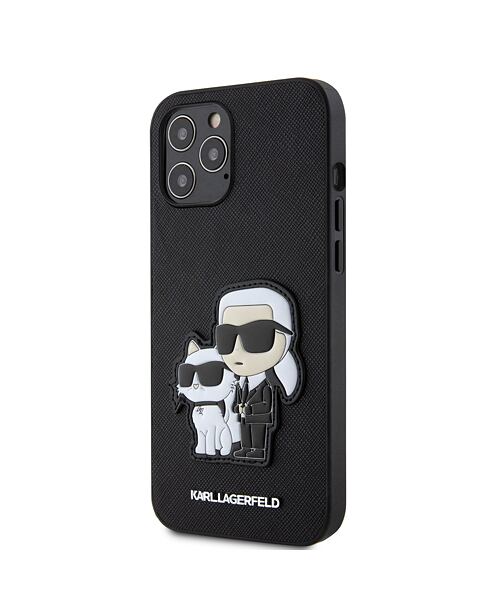 Karl Lagerfeld PU Saffiano Karl and Choupette Zadní Kryt pro iPhone 12 Pro Max Black