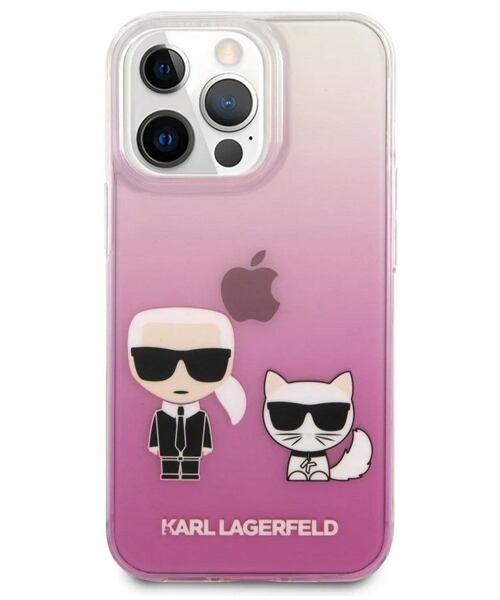 Karl Lagerfeld KLHCP13LCKTRP PC/TPU Ikonik Karl and Choupette Kryt pro iPhone 13 Pro Pink