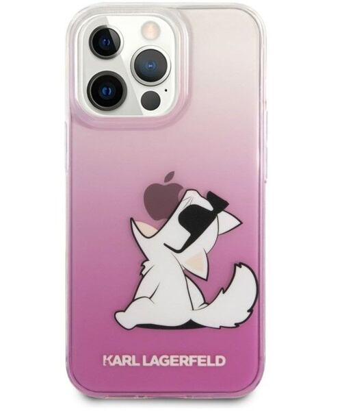 Karl Lagerfeld KLHCP13LCFNRCPI PC/TPU Choupette Eat Kryt pro iPhone 13 Pro Pink