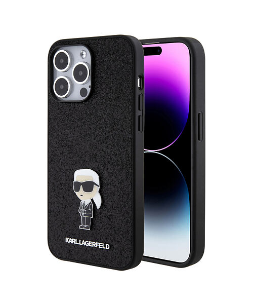 Karl Lagerfeld Fixed Glitter Metal Ikonik Zadní Kryt pro iPhone 15 Pro Max Black