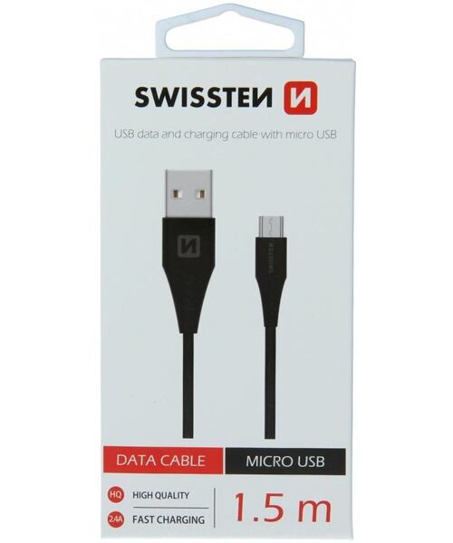 Datový kabel Swissten USB / Micro USB 1,5 M - černý (6,5mm)