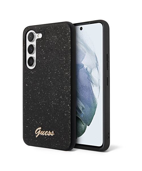 Guess PC/TPU Glitter Flakes Metal Logo Zadní Kryt pro Samsung Galaxy S23 Black