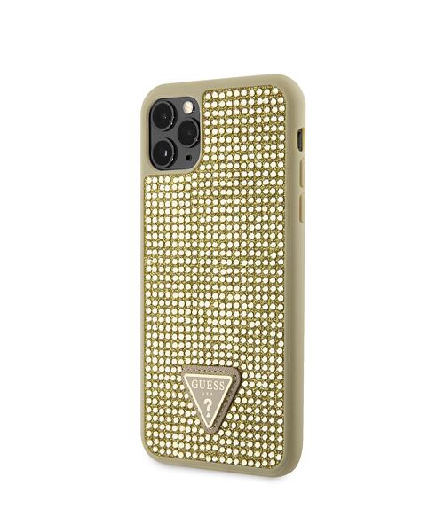 Guess Rhinestones Triangle Metal Logo Kryt pro iPhone 11 Pro Max Gold