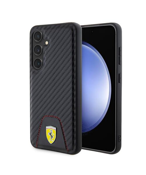 Ferrari PU Leather Bottom Carbon Zadní Kryt pro Samsung Galaxy S24 Black