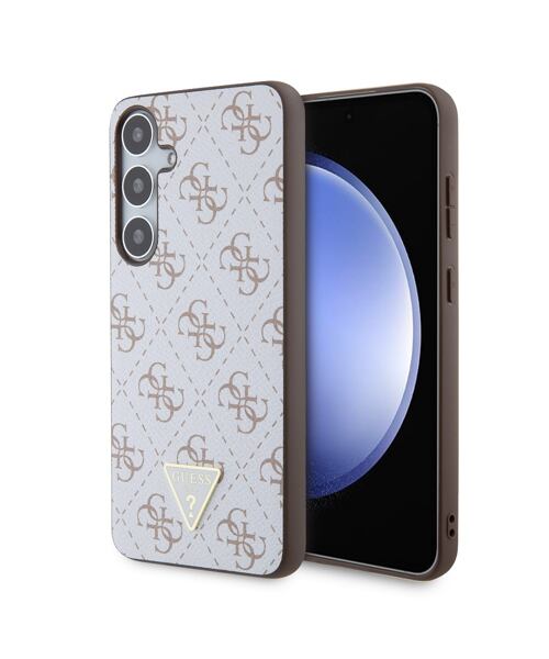 Guess PU Leather 4G Triangle Metal Logo Zadní Kryt pro Samsung Galaxy S24+ White