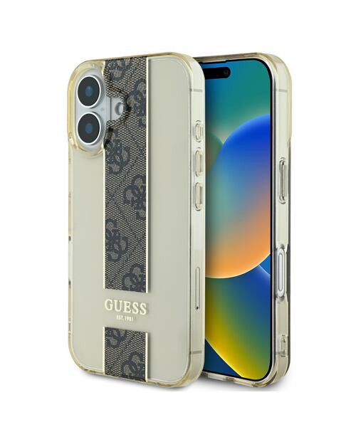 Guess IML Middle 4G Stripe Zadní Kryt pro iPhone 16 Brown