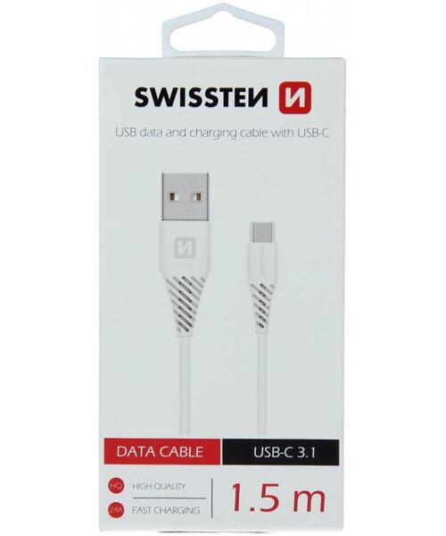 Datový kabel Swissten USB / USB-C 3.1 - bílý 1,5 M (7mm)